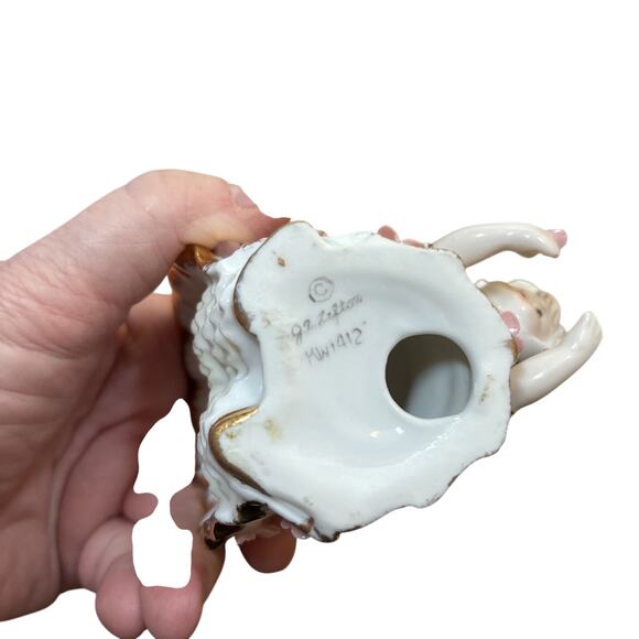 Lefton Bloomer Girls by Geo Z Figurine Gold Pink Dress 50s Victorian FLAW READ - Picture 11 of 13